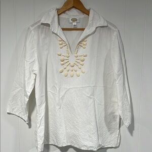 Talbots White Embellished Tunic size L. Off white